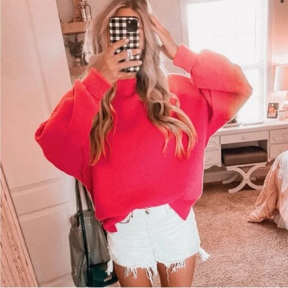 Free People Easy Street Crop Knit Sweater in Hot Pink Size Small - Picture 5 of 9